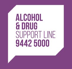 Graphic reads: Alcohol & Drug Support Line 9442 5000